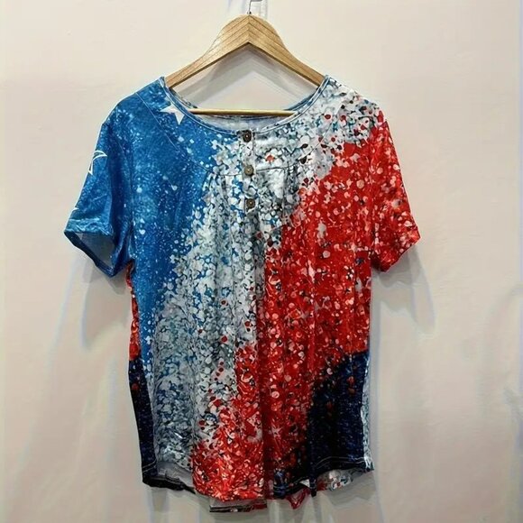 Women's Plus Size Colorblock Ombre Print Button Front Summer Vacation Top 24W - Picture 3 of 10